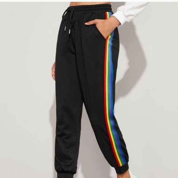 Shein Rainbow Drawstring Jogger large‎ 8/10 - Picture 1 of 7